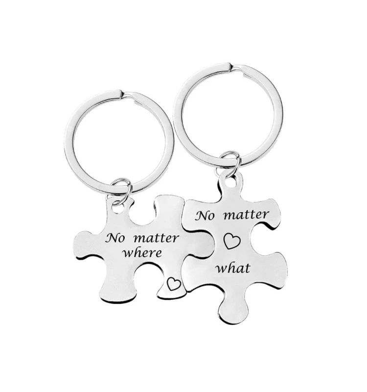 Stainless Steel Jigsaw Puzzle Piece Keychain I Love You More I Love You