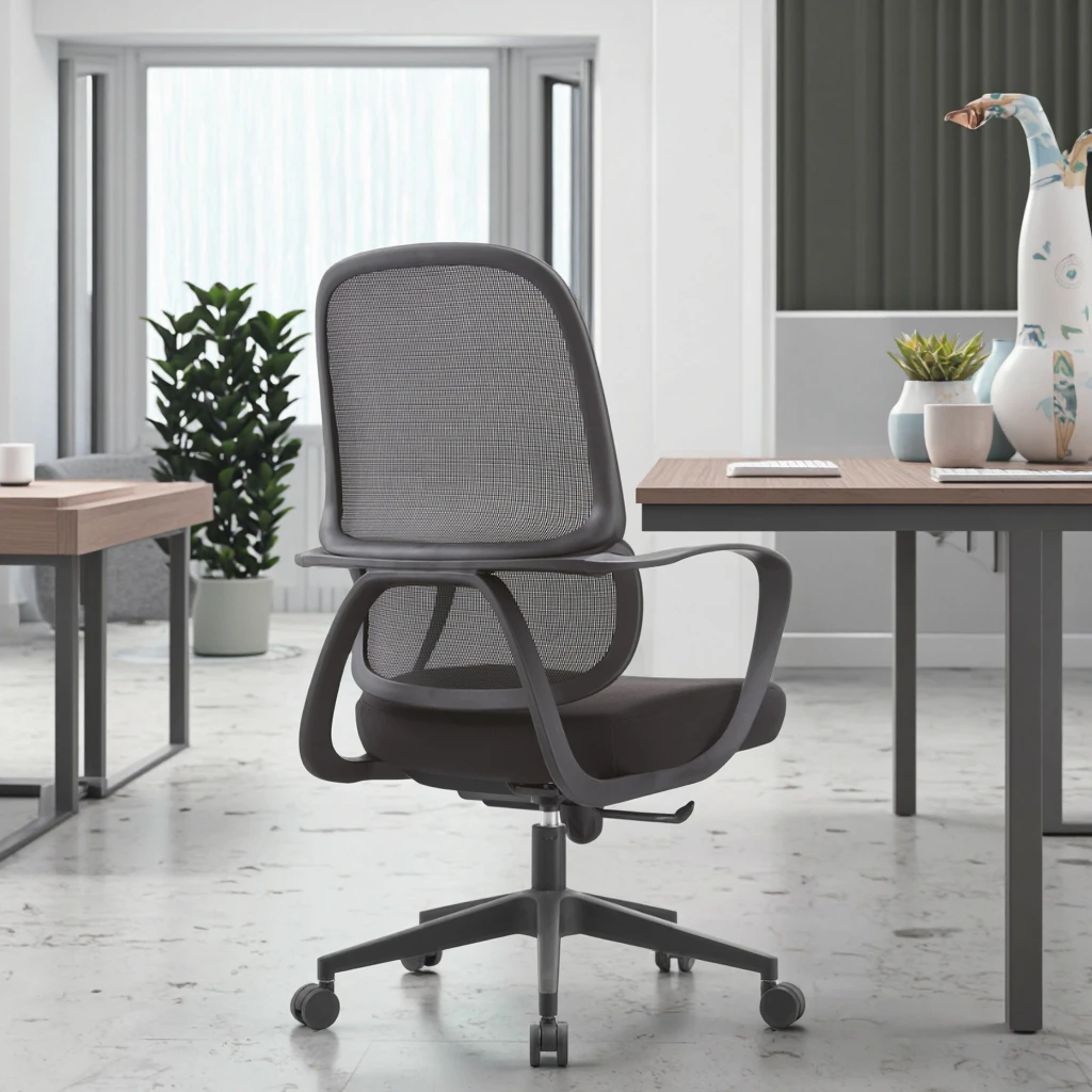 New Arrival 823B Black Rubber Mid-Back PU Modern Office Chair Height-Adjustable Lumbar Zone Reinforced Engineering Plastic Frame 5