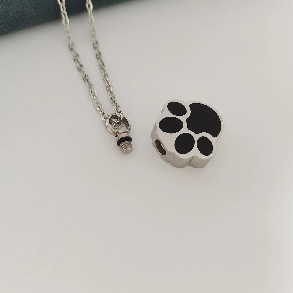 Cremation jewelry stainless steel urn cat paw urn necklace cat and dog ashes memorial pet urn pendant mini souvenir urn pendant
