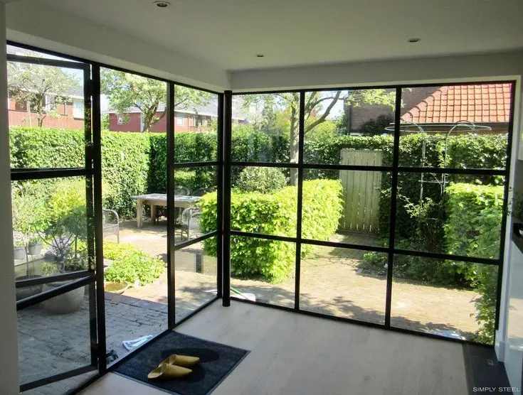 Outdoor French Double Swing Doors for Villas - Slim Wrought Iron Steel Frame with Polymer Coating, Reinforced & Durable