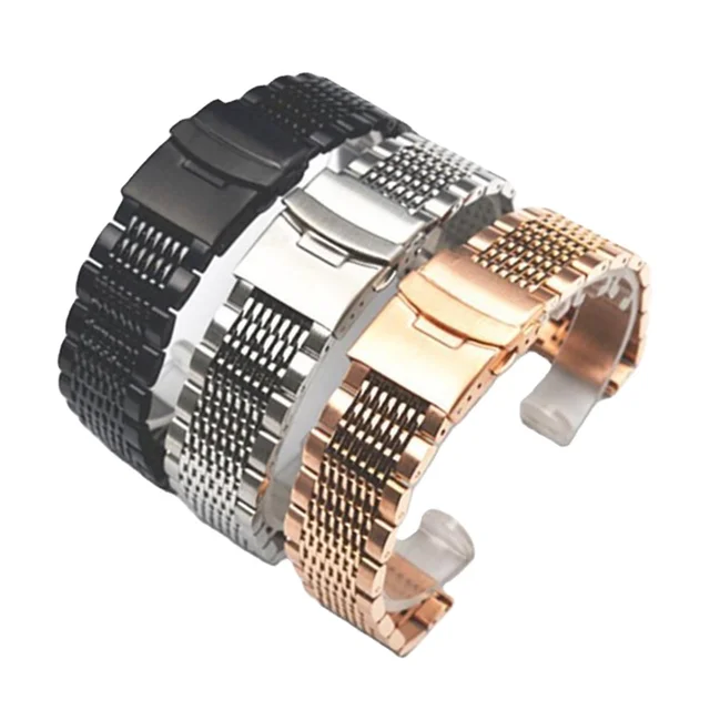 New design 13/15 beads 304 stainless steel solid changeable watch bands 20 22 24 mm for smart watch band two tone shinning