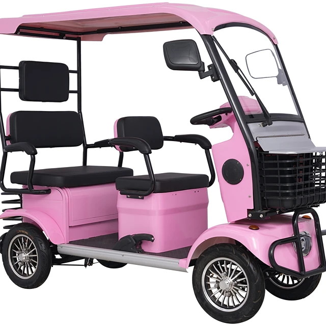 Pink Electric Golf Cart 4 Wheels Stylish Lady EV with Roof & Luxury Seats