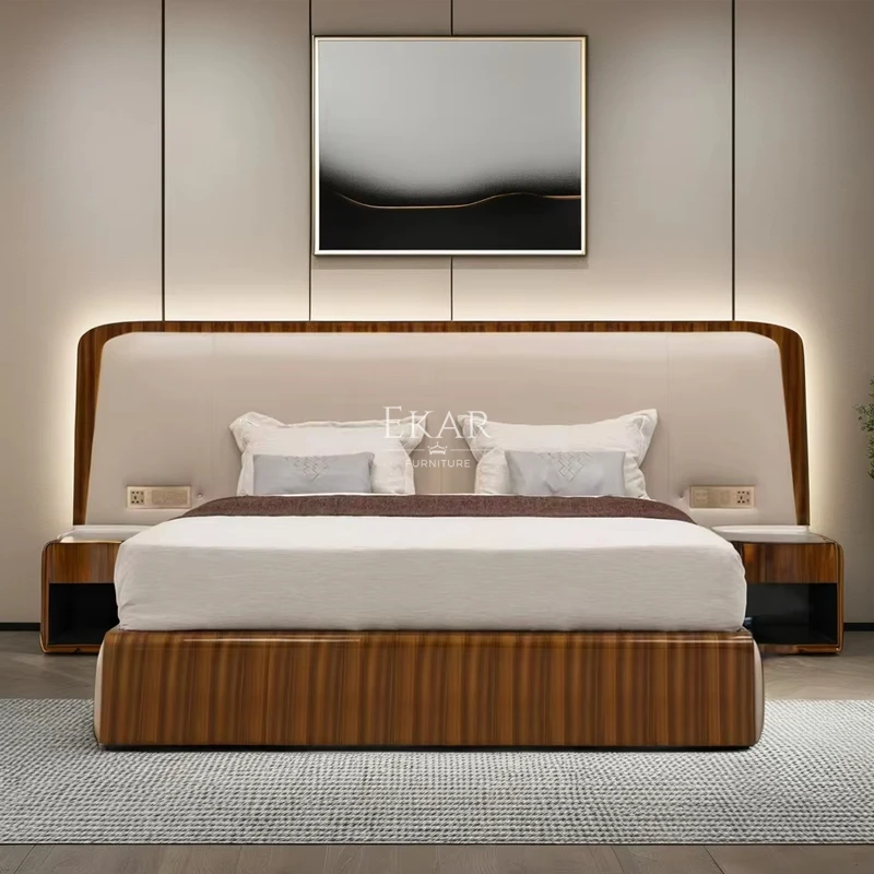 Modern Stylish Wide-Screen Solid Wood Bed Soft Functional Design for Bedroom Comfort manufacture