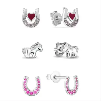 Fantastic 925 silver Horseshoe  Charms equestrian jewelry cute Horse Stud Earrings designs For Girls