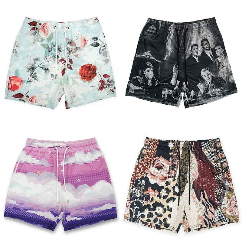 Wholesale Streetwear Men Sublimation Dtg Printing Mesh Shorts Plus Size  Polyester Inch Inseam Men's Basketball Shorts for Men