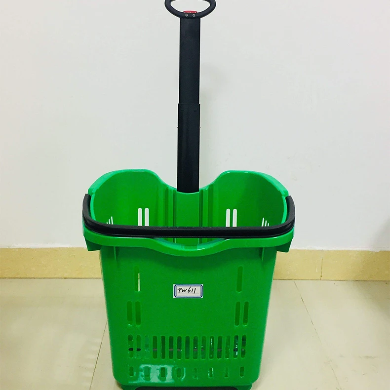 50L Wholesale Market Basket 50L Large Size Customized Colors Plastic Shopping Basket Trolley with 2 Wheels supplier