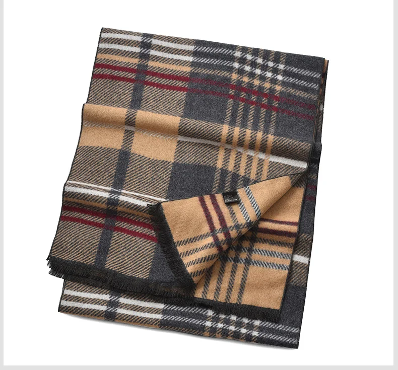 男士羊毛冬季围巾格子条纹商务休闲提花加厚围巾