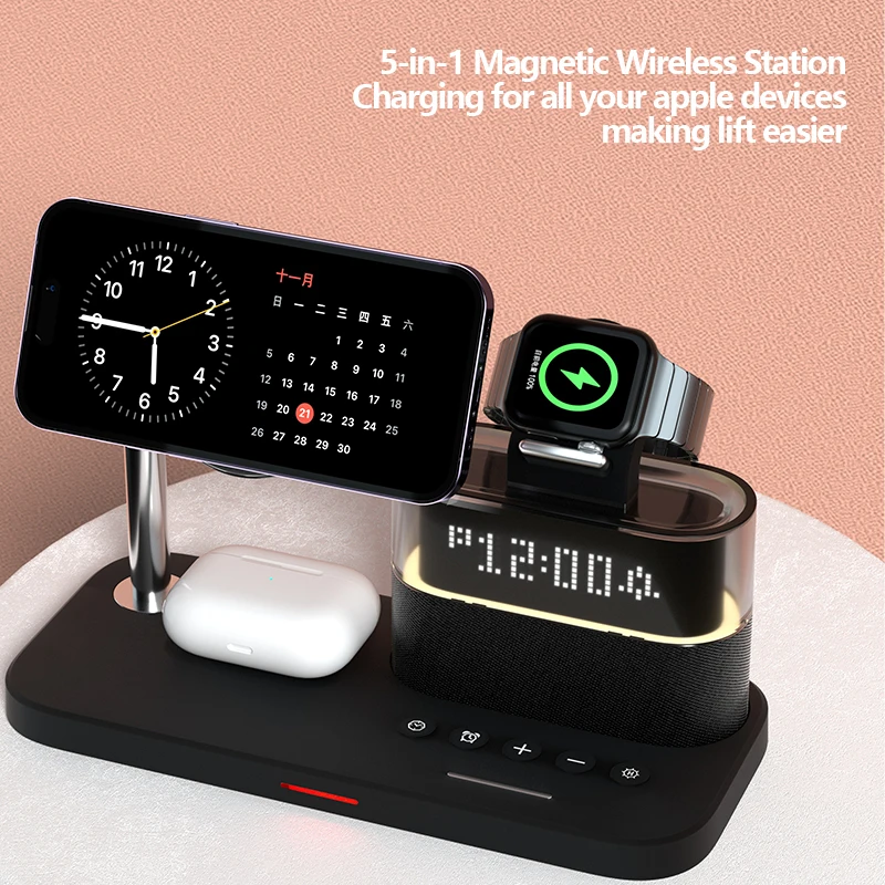 Touch Colorful RGB Light Multifunctional Wireless Charger 4 in 1 With Alarm Clock Charging Station for iphone