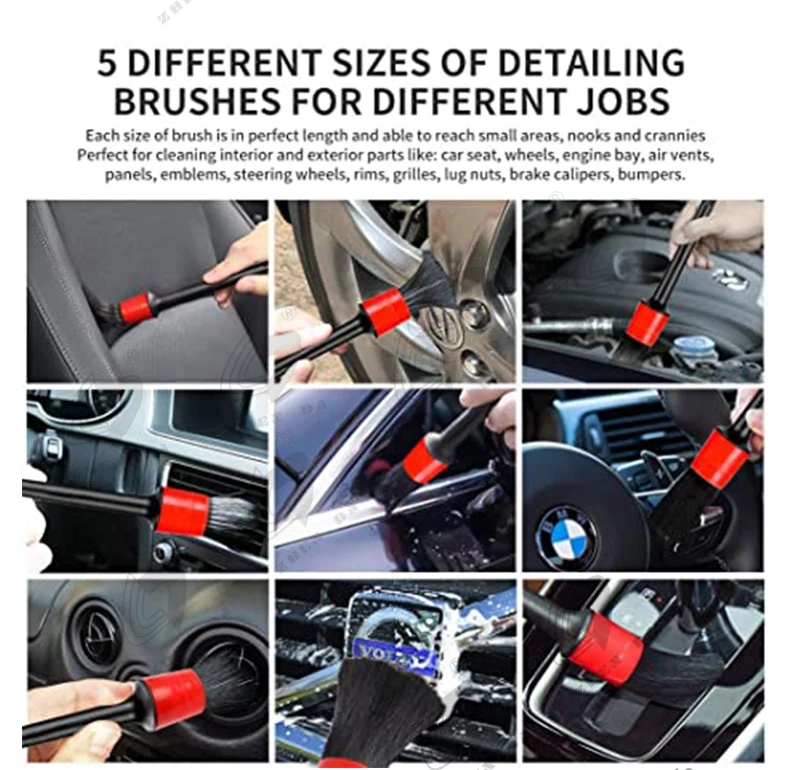 Manual PP Filament Car Detailing Brush Kit 5 Piece For Cleaning