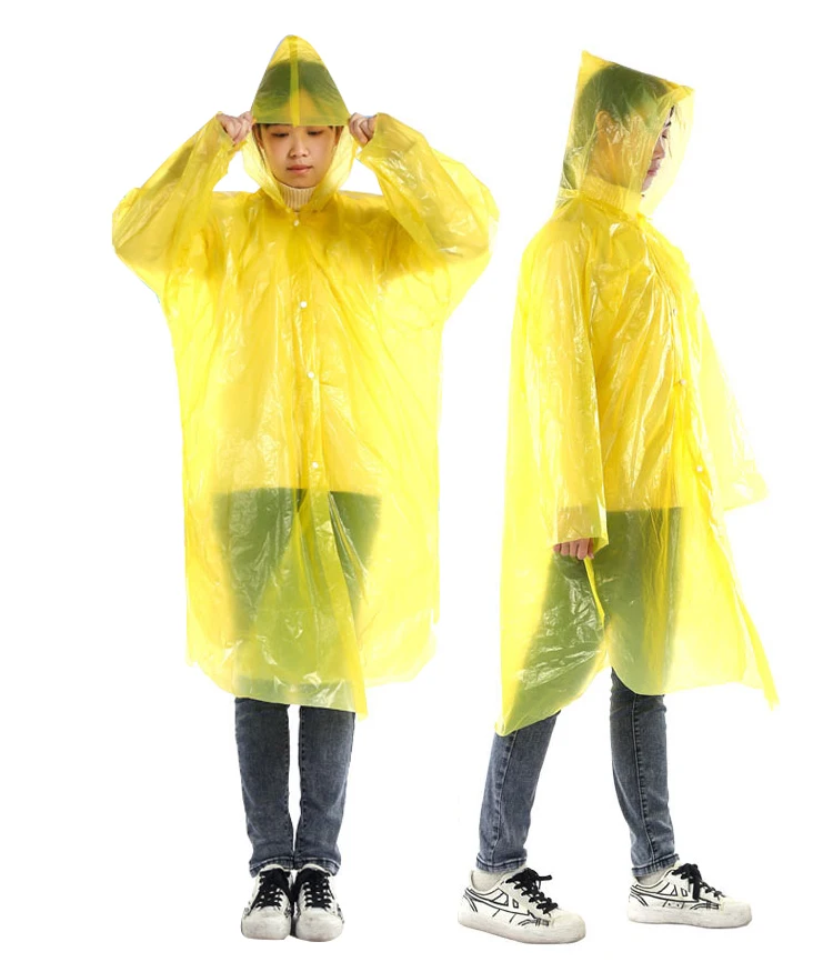 Free Sample for Poncho Disposable Rain Coat Hooded Raincoat for Adults Waterproof Plastic Material for Rainy Camping and Hiking