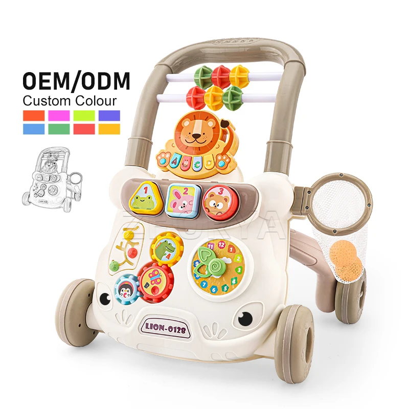 Zhorya Baby Push Along Walker Learning Walking Multifunctional Adjustable Music Stroller Kids Educational Walker