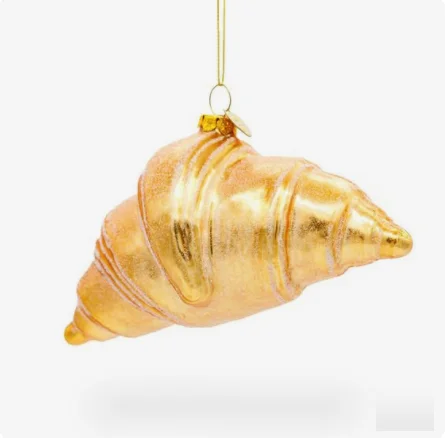 custom handmade mouth blown croissant glass ornament Christmas tree hanging glass bread ornament wholesale details