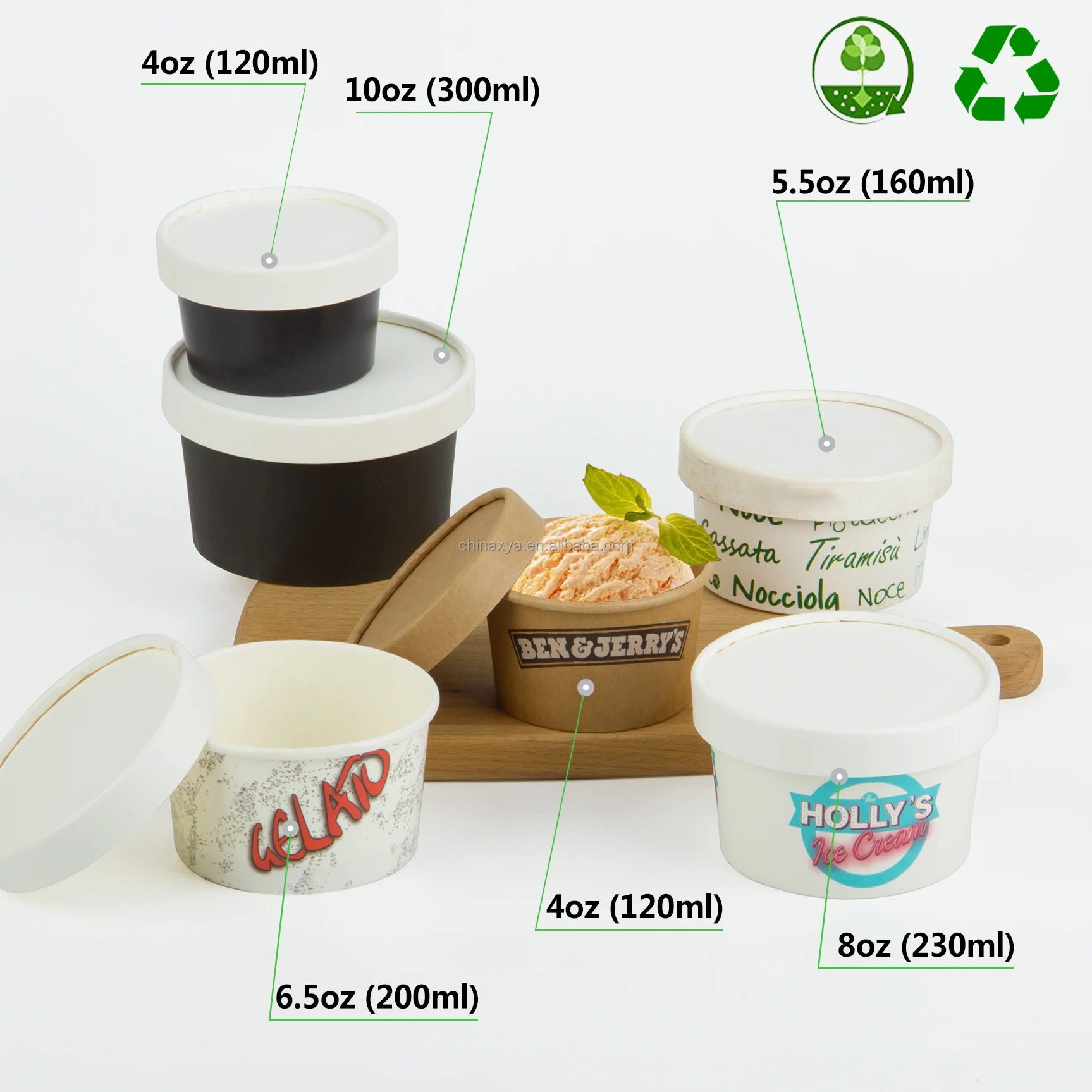 Wholesale biodegradable paper ice cream cup custom pint 500ml 16 oz ice cream container with dome lid spoon supplier