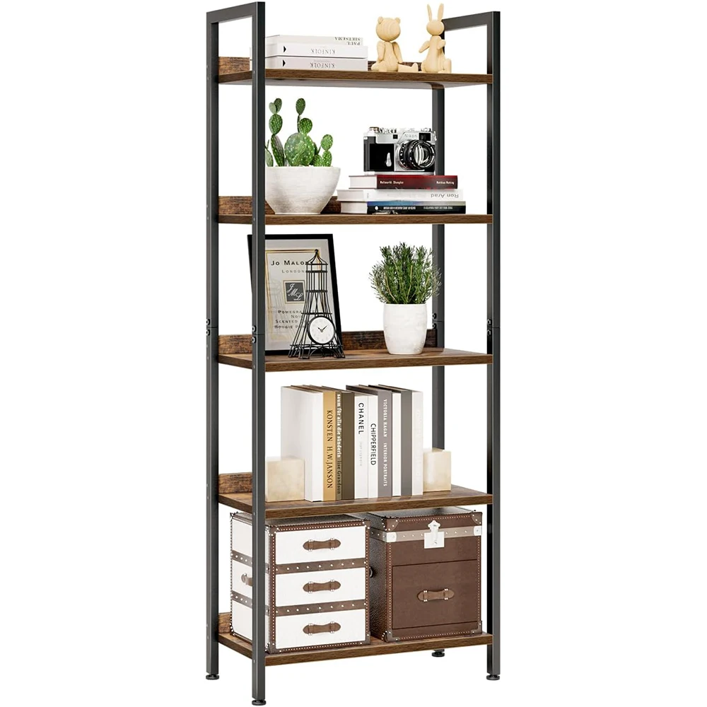 product 5 tier wooden modern bookshelves home office bookcase storage organizer free standing shelving unit bedroom living room-0