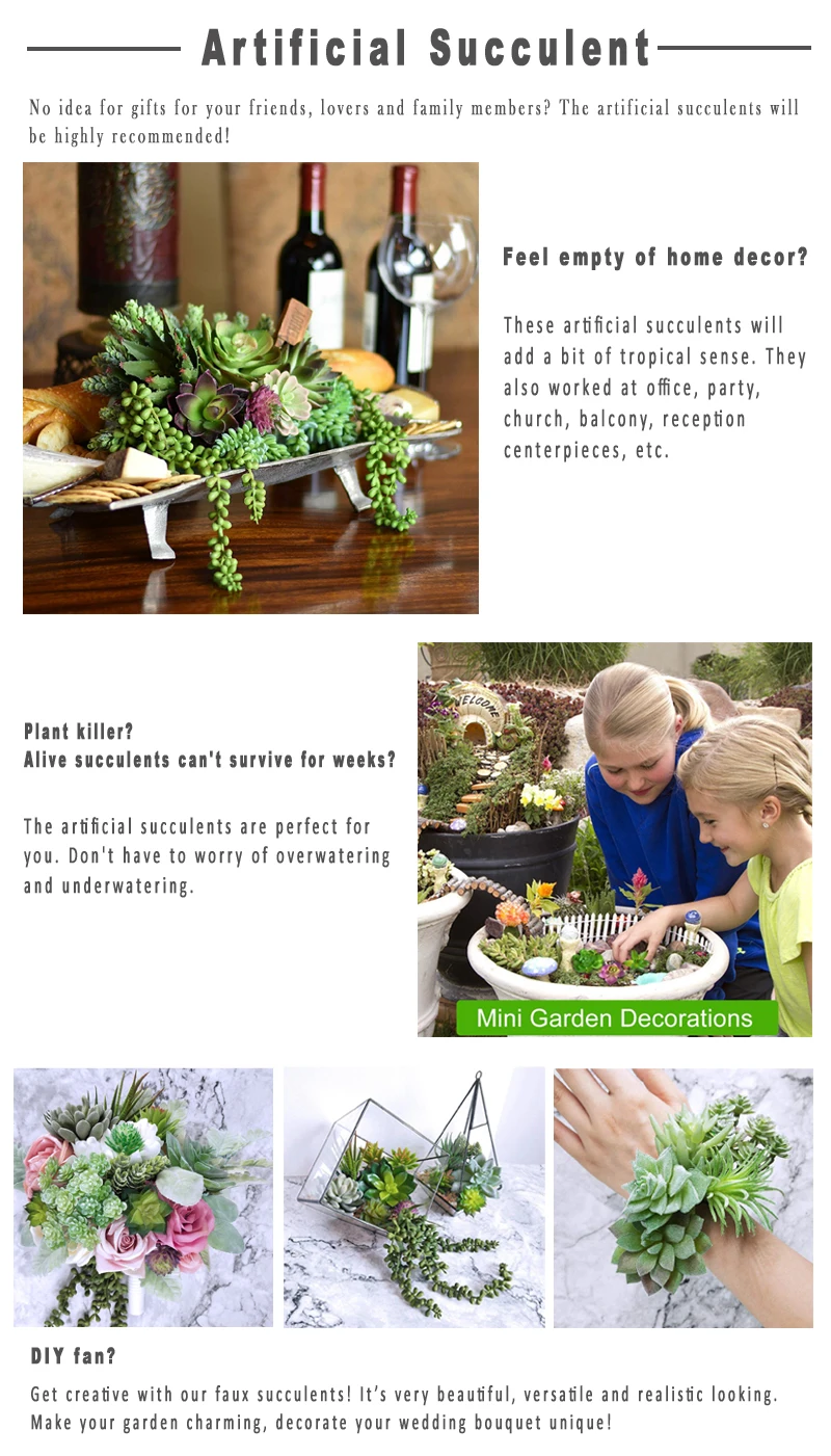 Home Garden Decorations Plastic Flower Wholesale Cute Pots Assorted Artificial Succulents With Black Pot
