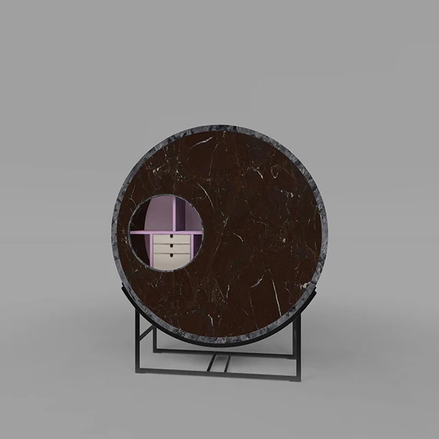 circular multi-lattice design wine storage cabinet bend design 1mm ultra-thin marble violet-red natural stone