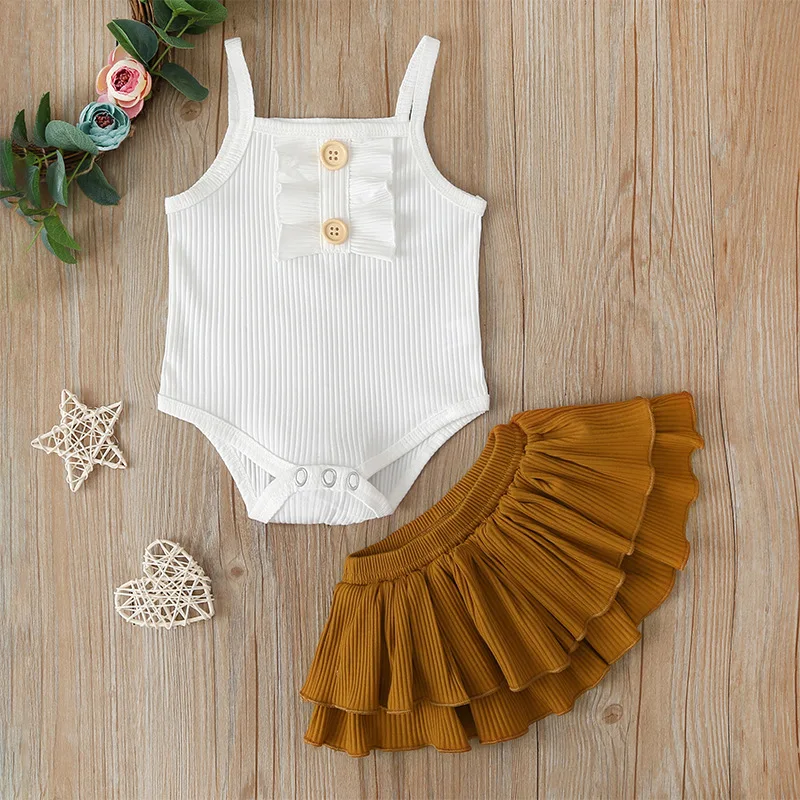YESOT Baby Girls Solid Bodysuits Summer Infant Sleeveless Frill Solid Tops Solid Pants Outfits 