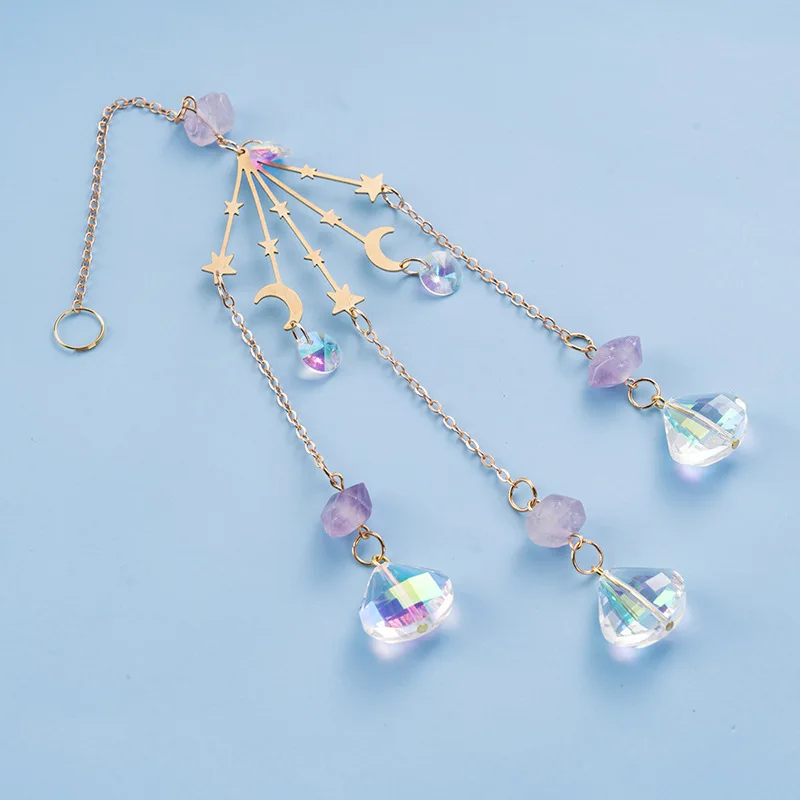 Wholesale Moon and Star Pendant Crystal Glass  Art Decor Natural Stone Crystal Sun Catchers with Gift Box