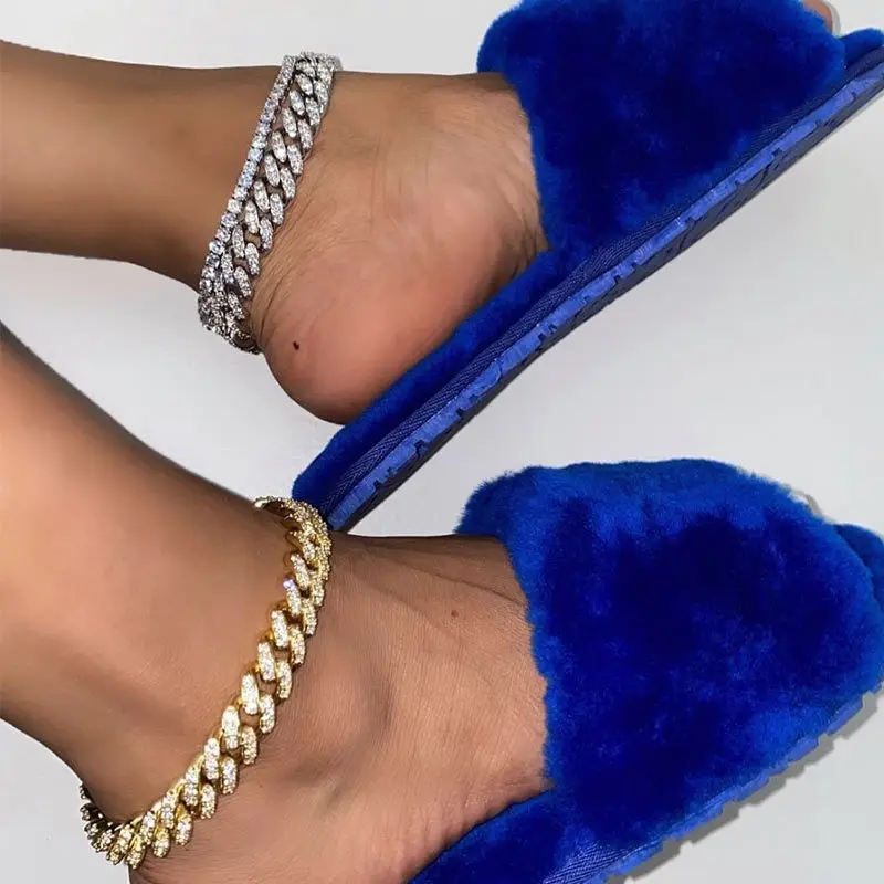 luxury silver 18k gold hip hop bracelet anklets crystal cuban link chain ankle foot jewelry for women rhinestone cuba anklet