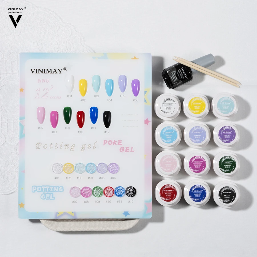 Vinimay Magic Poke UV Gel 12 Färger Set Flervalsanvändning Spetsgel Nagelpolish OEM/ODM Abstrakt Spricka Poking Gel Polish för Nagelkonst