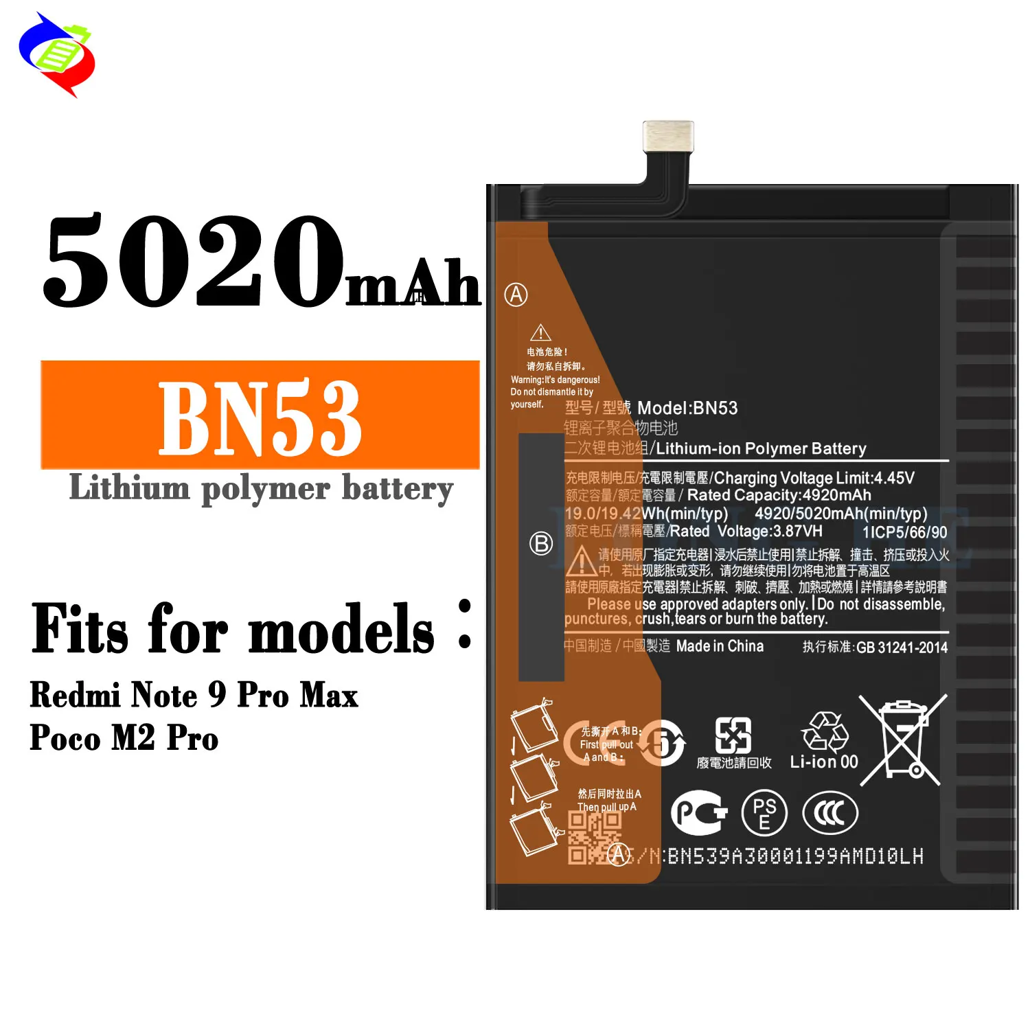 Lithium-ion Polymer Battery BN53 for Xiaomi Redmi Note Pro Max 5020mAh 