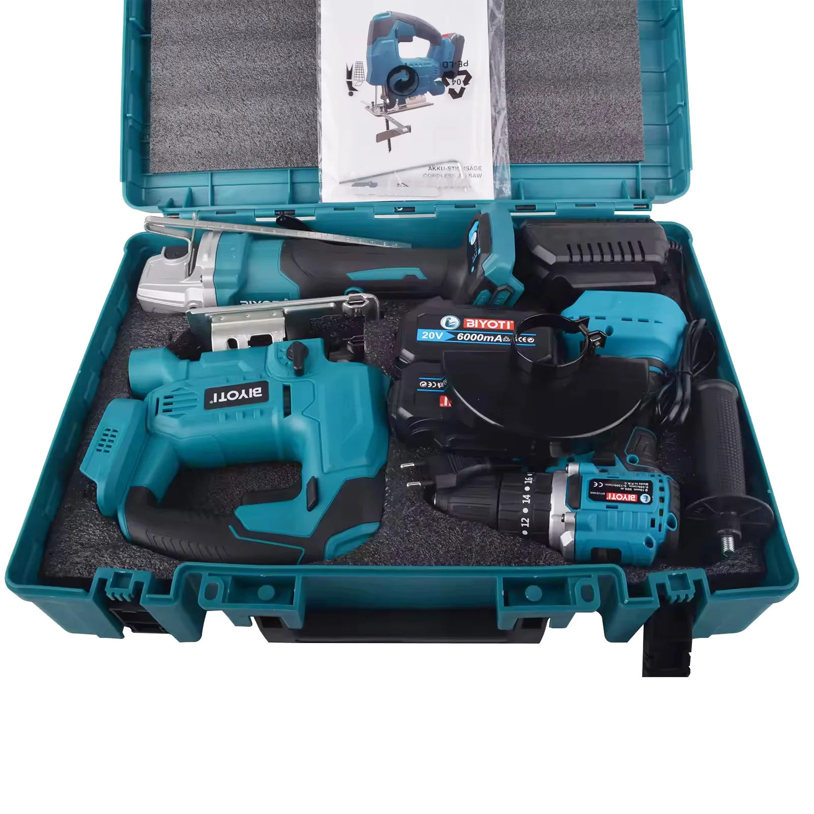 Conjunto de Ferramentas Elétricas Sem Fio 3 em 1 com Maleta Azul