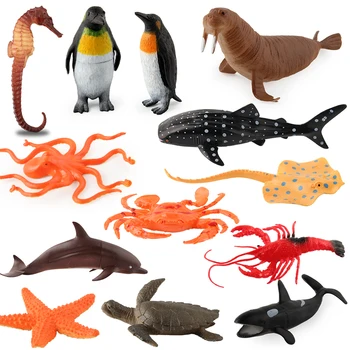 Animal Model Toys Marine Life Figure Set Educational Toy for Kids Sharks Whales Turtle Penguins