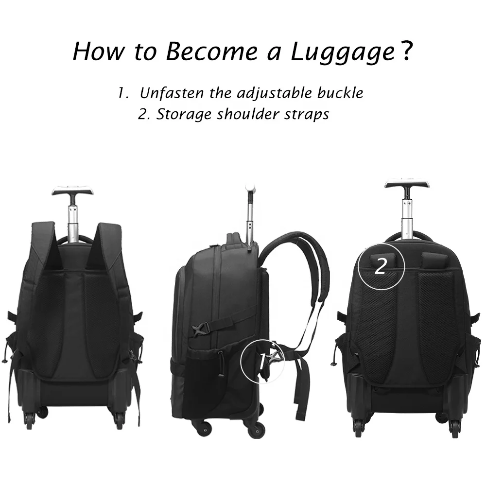 Factory Custom 50L Multifunction 360 Degree Trolley Outdoor Travel Laptop  Backpack Bag with Durable Wheels