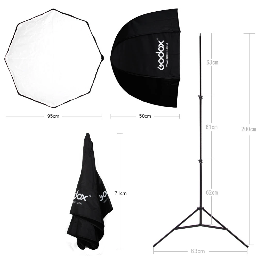 Godox 95cm Octagon Umbrella Softbox Light Stand Type-B Hot Shoe  Holder Bracket Kit for Canon Nikon Godox Speedlite Flash