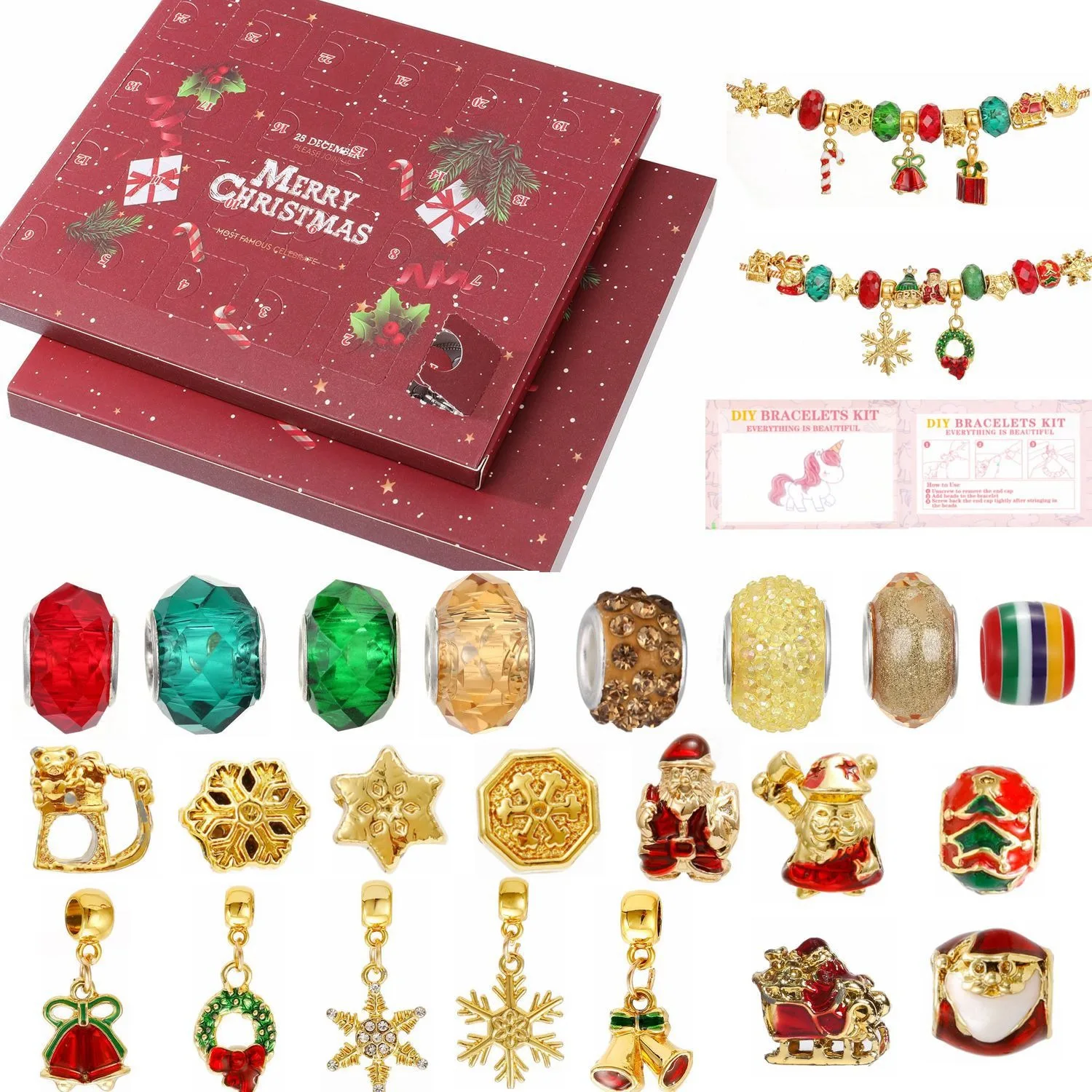 24pcs Christmas Advent Countdown Calendar Blind Box Set 2023 Hot Sale China Wholesale Charm Bracelet Kit