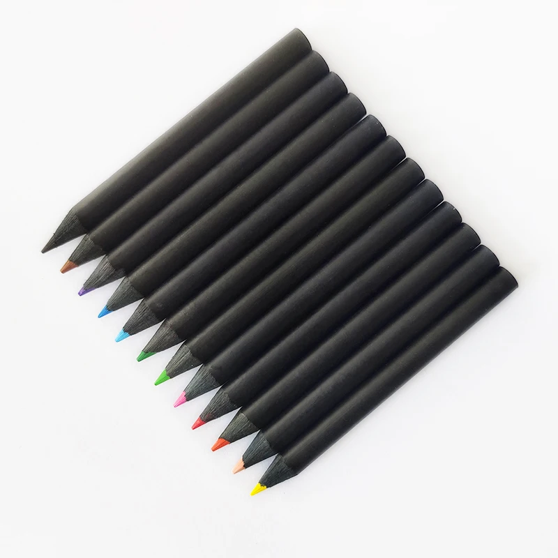 NON TOXIC BLACK WOOD MINI COLOR PENCIL SET WOODEN COLORED in PAPER TUNE for OFFICE and SCHOOL KIDS