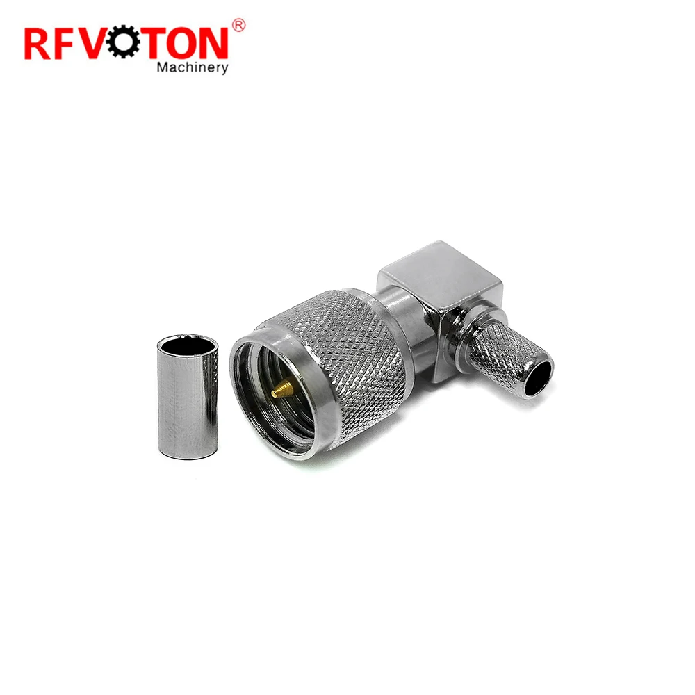 Mini UHF Type Male Pin RA Right Angle 90 Degrees Crimp for WTR195 LMR195 RG58 RG223 RG142 RG400 Coaxial Cable RF Connector