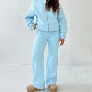 Custom OEM Sports Outfit Women Vintage Sporty Zipper Hoodies and Loose Jogging Tracksuit Winter Oversize Female Cloth