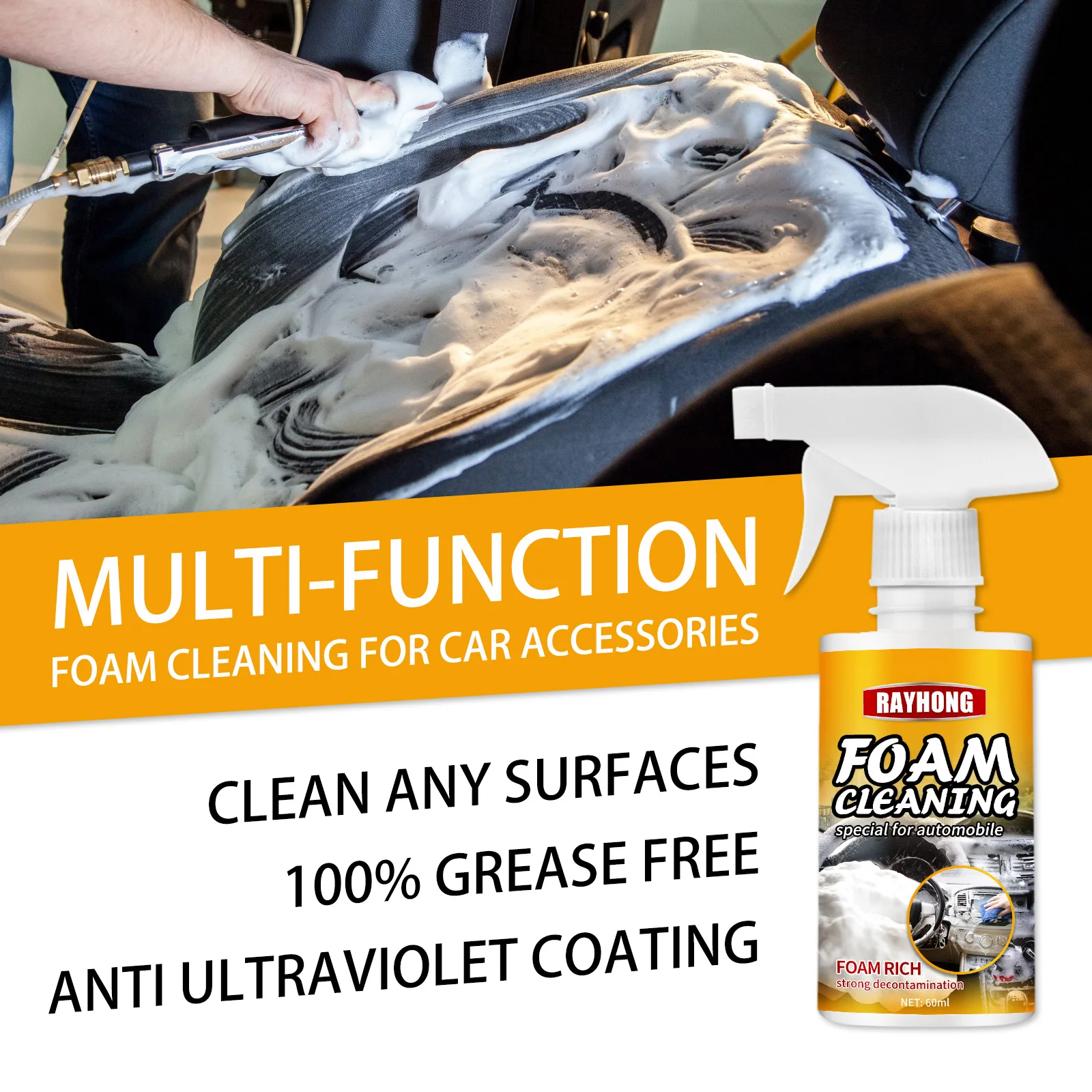 120ml Foam Cleaner Spray,Multifunctional Cleaning Spray Leather  Decontamination Foam Cleaner All-Purpose Foam Cleaner For Car 