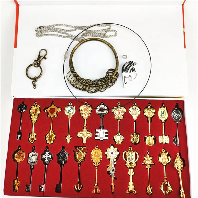 Anime Fairy Tail 22pcs Lucy's Zodiac Necklace Pendant Lucy Heartfilia Key  Set Cosplay Set with Free Gifts A Large Key Ring Magic Guild Sign Necklace  Gray Cross Necklace (Size: One Size, Color