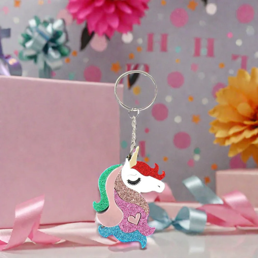 HYLKH1350 Handmade Acrylic Unicorn Brooch Colorful Long Chain Party Car Accessory with UV Printing Gift Keychain supplier