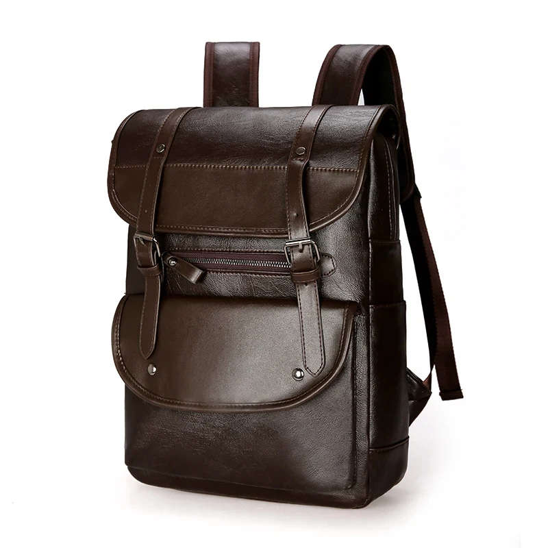 16.5-Inch Fashion PU Leather Laptop Backpack Men Retro Schoolbag Large Capacity Books Waterproof Mochilas Patchwork Teenagers