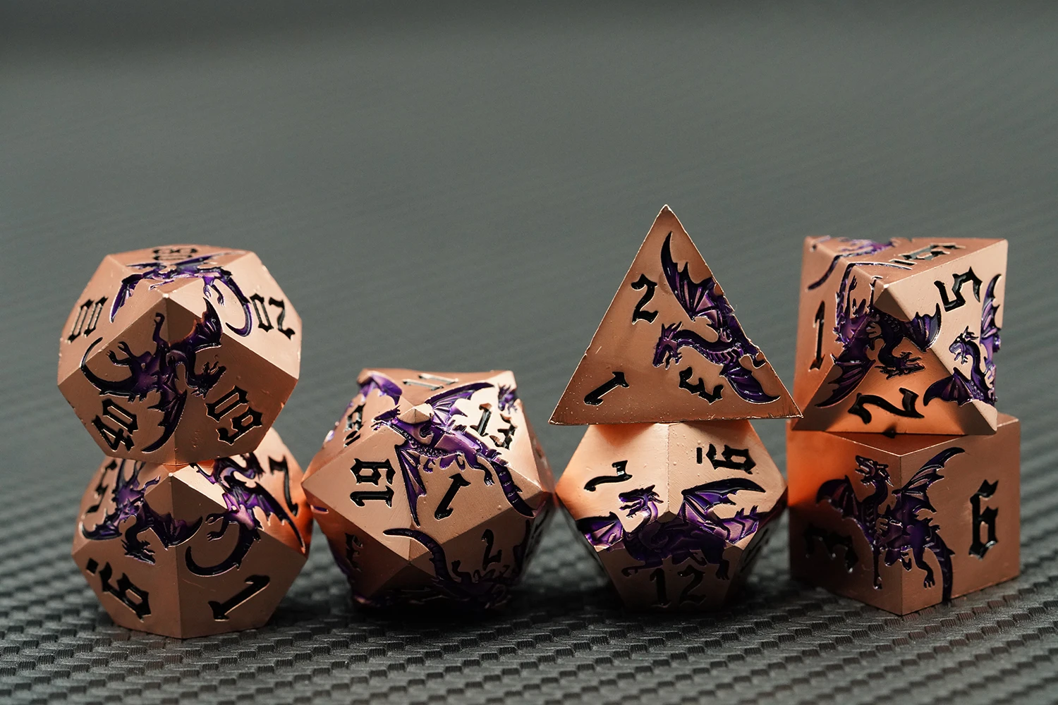 Custom Metal Dice Board Game Zinc Alloy Game Dice Purple Dragon Polyhedral Dice Set details