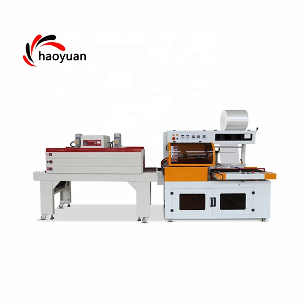 HAOYUAN Automatische L-förmige Thermoschrumpfverpackungsmaschine PLC-gesteuerte Filmbeschichtungsanlage für Lebensmittel, Getränke, Chemikalien