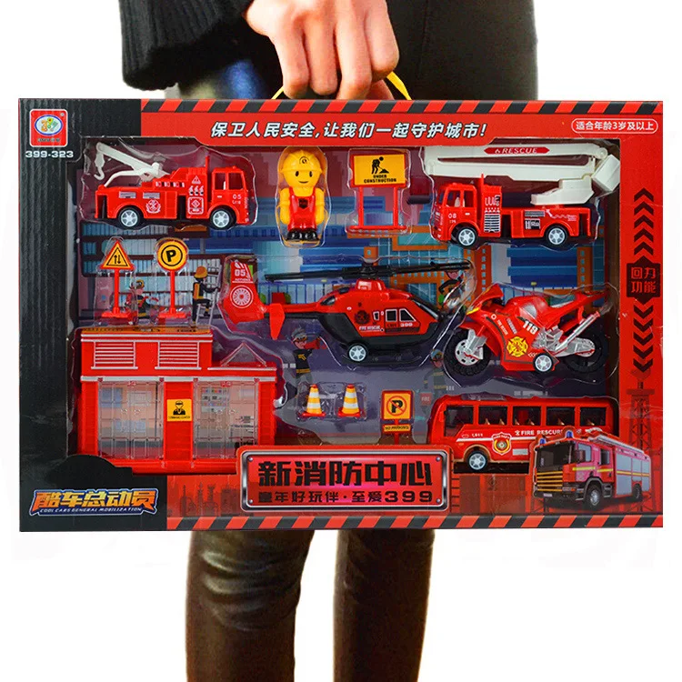 Pull Back Engineering Vehicle Engineering Fire Fighting Military Express Simulation Crane Pull and Go Car for Kids