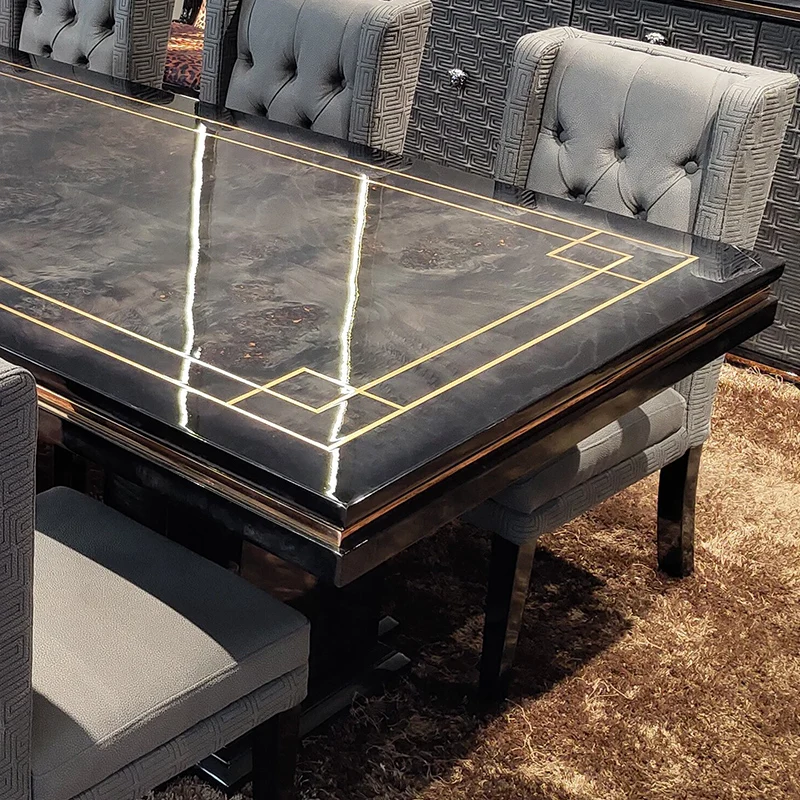 Modern Luxury Rectangular Dining Table with Chair Set  Dining Room Home Furniture