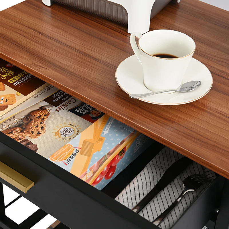 Custom Design Home Restaurant Use 4 Layers Kitchen Island Vegetable Storage Trolley Wine Bar Cart With Storage Drawers
