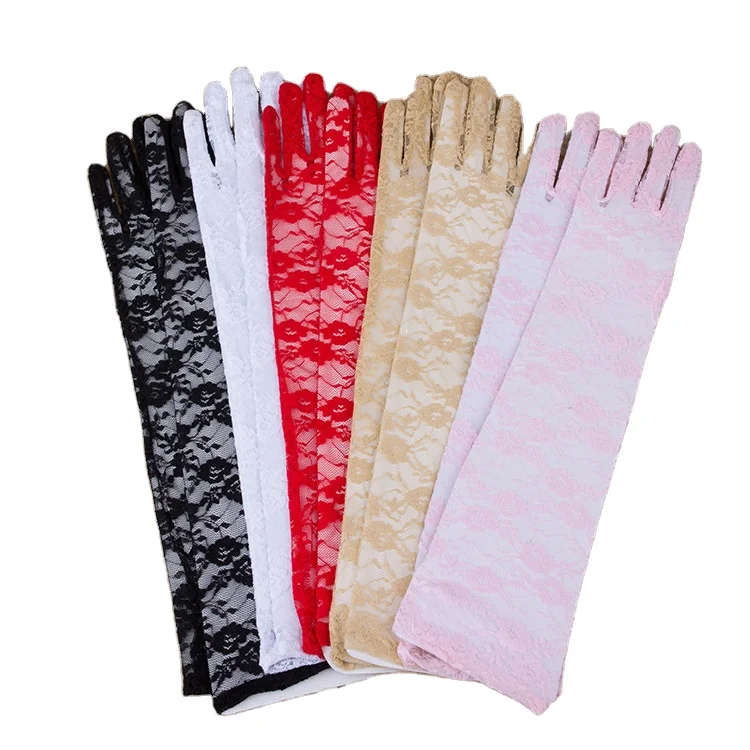 Женские УФ-защитные Цветочные кружевные перчатки для свадебной оперной вечеринки 43 см элегантные однотонные Длинные Варежки