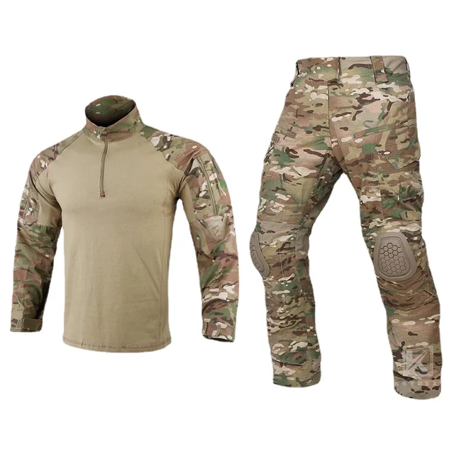 KRYDEX Long Sleeve Camo Combat Frog Suit Men Black G4 Tactical Security Uniform Clothes Set With Elbow Knee Pads