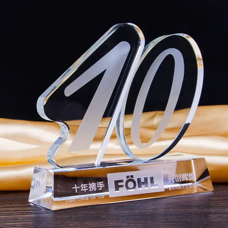 Professional Factory's Custom Crystal Trophy 5 10 15 Years Anniversary UV Printed Glass Crafts for Gift