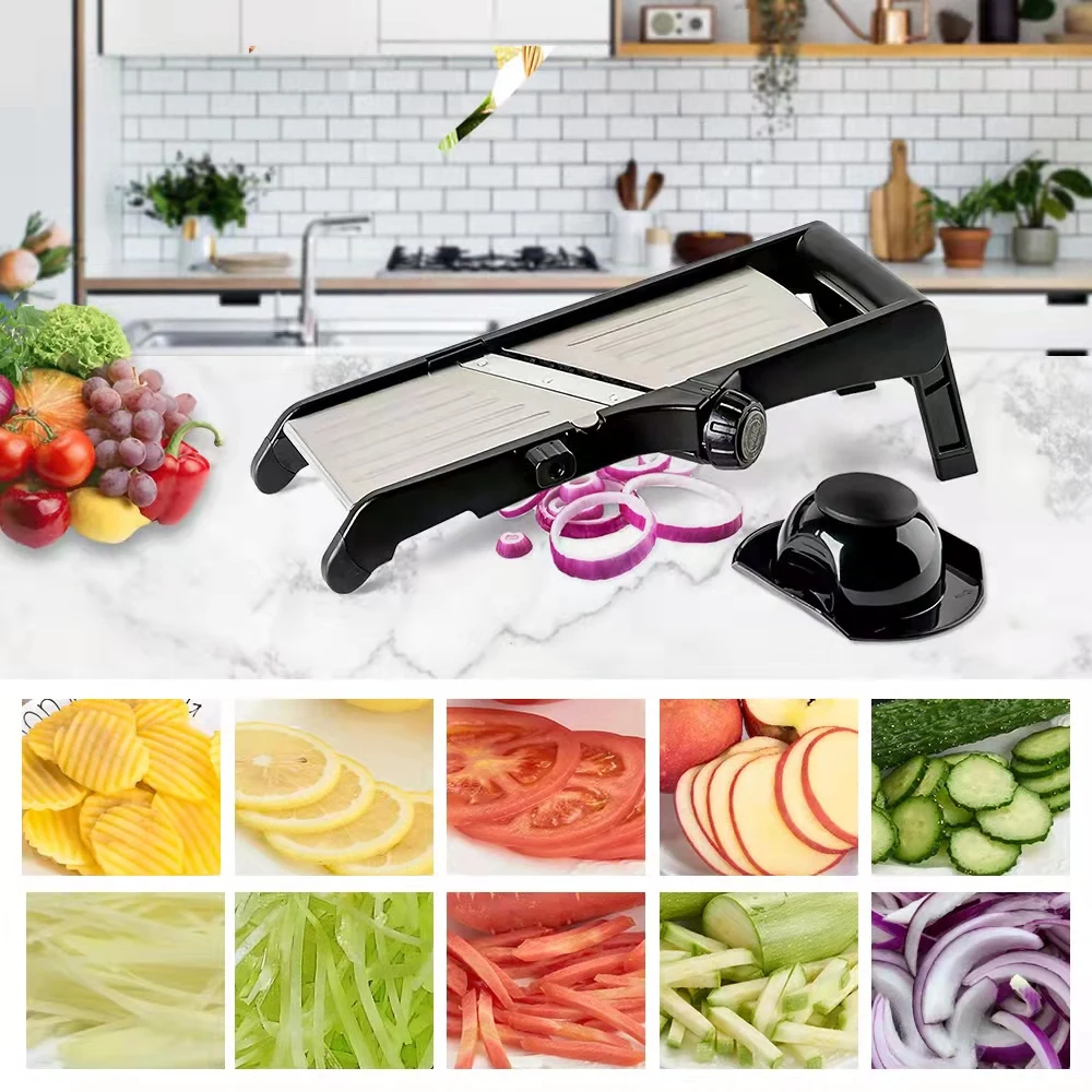 GRAMERCY KITCHEN CO. Adjustable Stainless Steel Mandoline Food Slicer,  Black $64.99 - PicClick