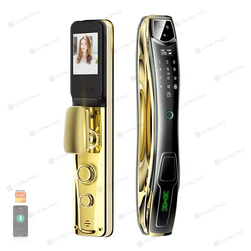 Goking Gold Smart Lock for Security Door Tuya Automatic Biometric Lock Rfid Card Smart Door Lock Keyless Tuya Wifi Fingerprint