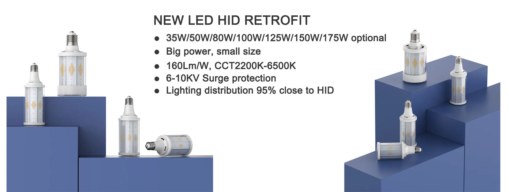 175W LED HID Corn Light Bulb 28000lm Replacement for 250W 400W 1000W HPS  400W 1000W Metal Halide 500W 1000W 1500W Halogen, image size:1720x650