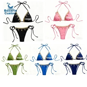 OEM Service Triangle Custom Bikini Luxury 2 Piece Swimwear Bikinis & Beachwear Decoration Cheeky Bottom Women Bathing Suits