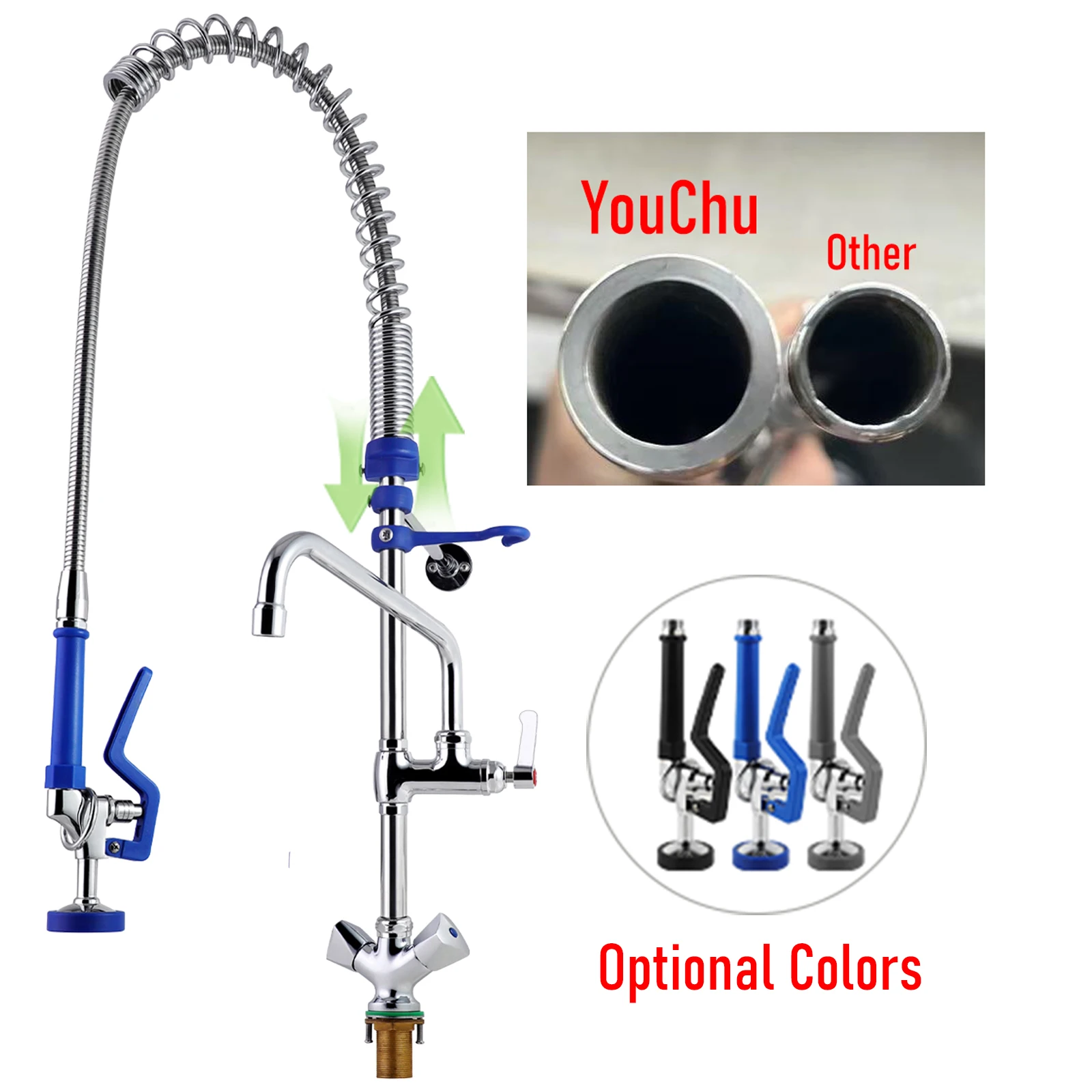 Commercial Deck Mounted Faucet with Adjustable Height EasyInstall Pre Rinse Unit and Dual Handwheels for Kitchen Use